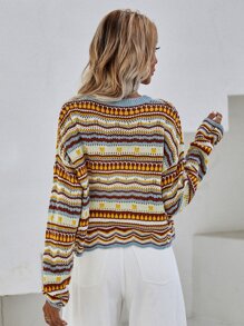Calvaya Jersey de rayas con con patrón geométrico de punto de malla
