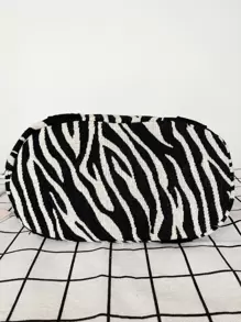 斑馬紋圖案手提包 - 黑與白 - 查看 7