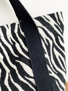 斑馬紋圖案手提包 - 黑與白 - 查看 8