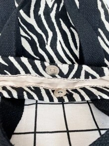 斑馬紋圖案手提包 - 黑與白 - 查看 9