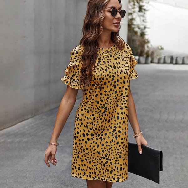 

Dalmatian Print Ruffle Trim Dress, Yellow