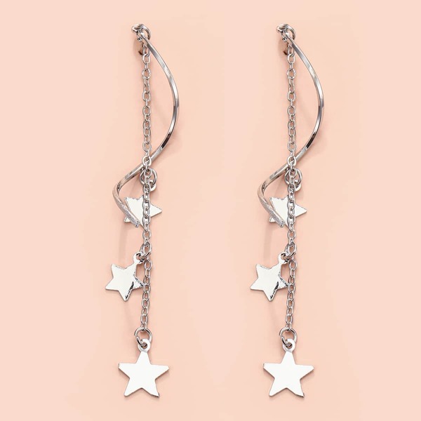 

Star Decor Drop Earrings, Silver