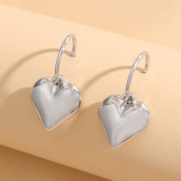 

Heart Charm Earrings, Silver