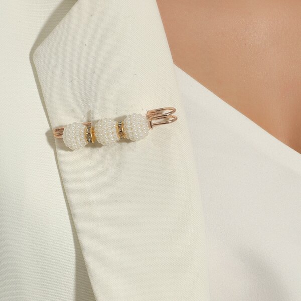 

Faux Pearl Decor Brooch, Gold