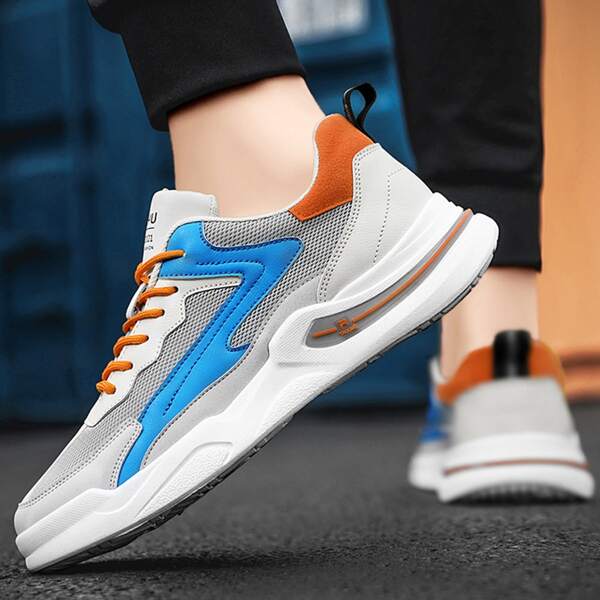 

Men Colorblock Lace-up Front Sneakers, Grey