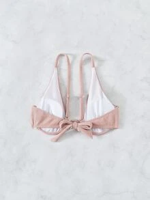 Ribbed Knot Back Push Up Bikini Top - Baby Pink - View 2