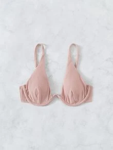 Ribbed Knot Back Push Up Bikini Top - Baby Pink - View 3