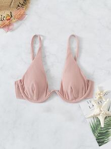 Ribbed Knot Back Push Up Bikini Top - Baby Pink - View 4