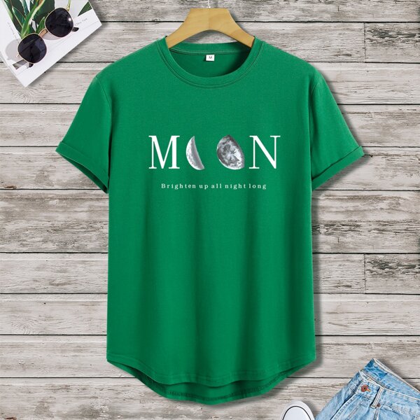 

Men Moon And Slogan Graphic Tee, Dark green
