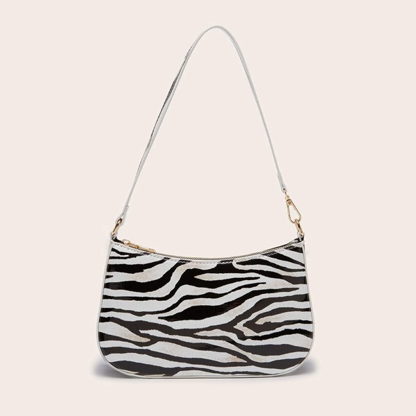 

Zebra Stripe Pattern Baguette Bag, Black and white