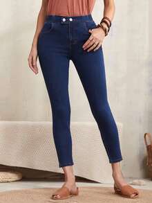 High-Waisted High Stretch Skinny Ankle Jeggings - Dark Wash - View 5