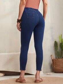 High-Waisted High Stretch Skinny Ankle Jeggings - Dark Wash - View 2