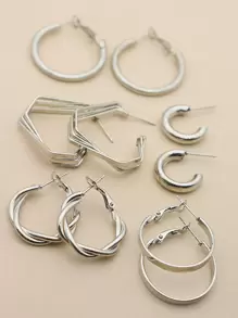 5pairs Simple Hoop Earrings - Silver - View 1