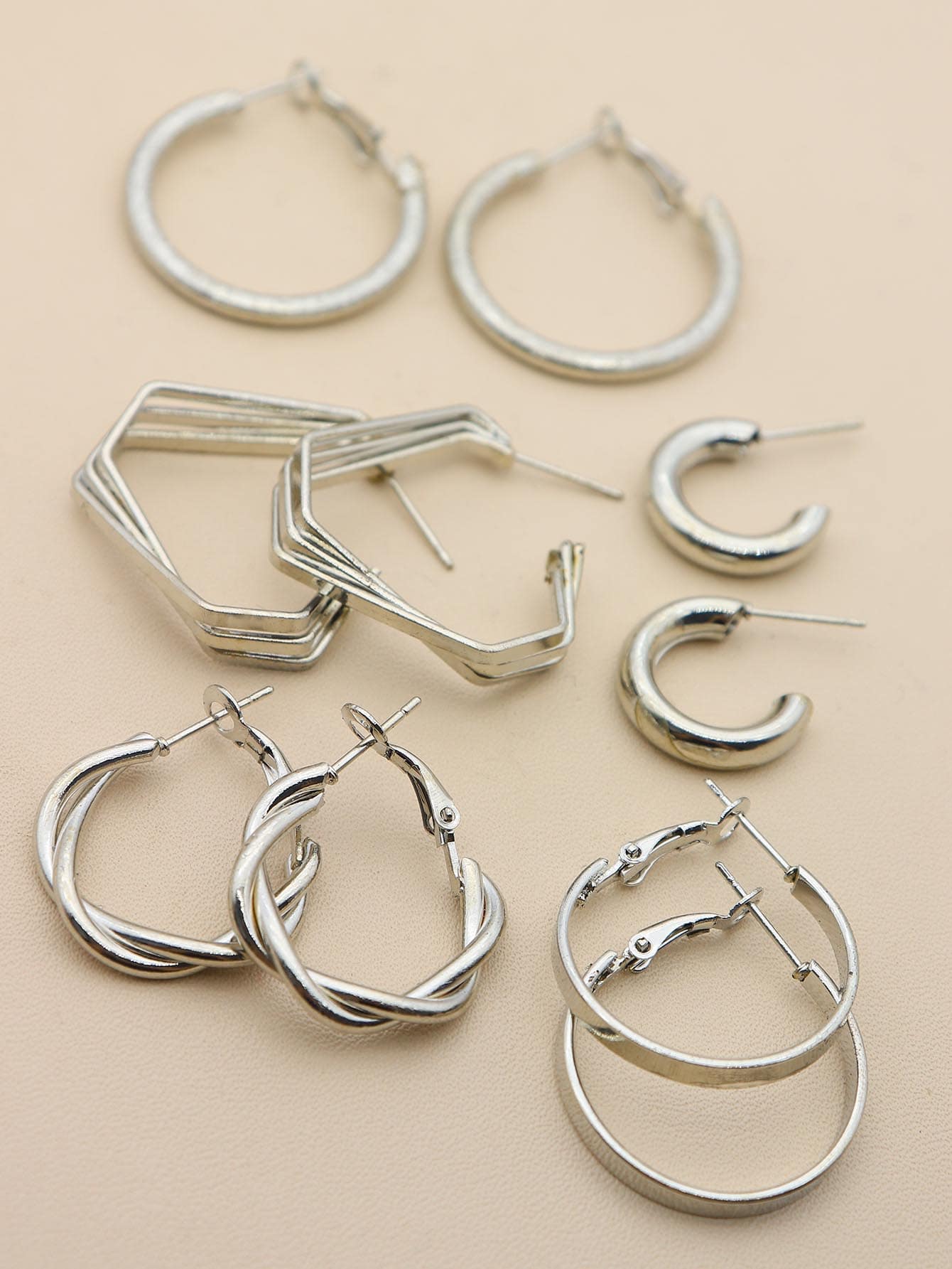 5pairs Simple Hoop Earrings - Silver - View 1