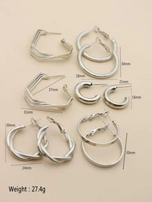 5pairs Simple Hoop Earrings - Silver - View 2