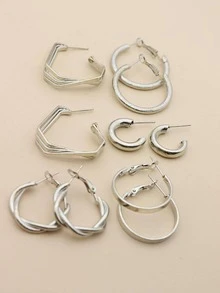 5pairs Simple Hoop Earrings - Silver - View 3