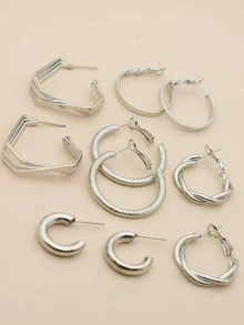 5pairs Simple Hoop Earrings - Silver - View 4