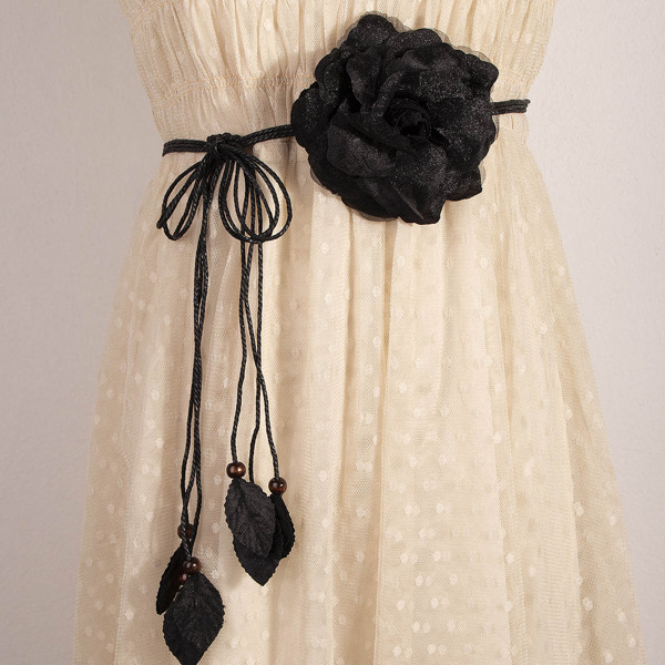 

Flower Decor Rope Belt, Black