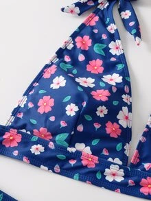 适合夏季海滩度假的花卉吊带比基尼 - 彩色 - 查看 3