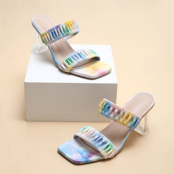 

Tie Dye Textured Slide Clear Chunky Mules, Multicolor