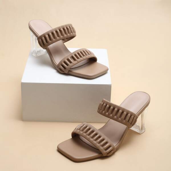 

Textured Slide Clear Chunky Mules, Mocha brown