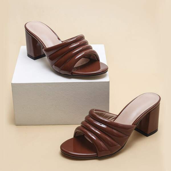 

Textured Detail Chunky Mules, Coffee brown