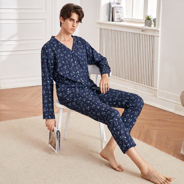 

Men All Over Floral Print PJ Set, Multicolor