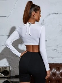 SHEIN Unity Áo nữ Cắt ra Buộc lại màu trơn Gợi cảm - trắng - Xem 3