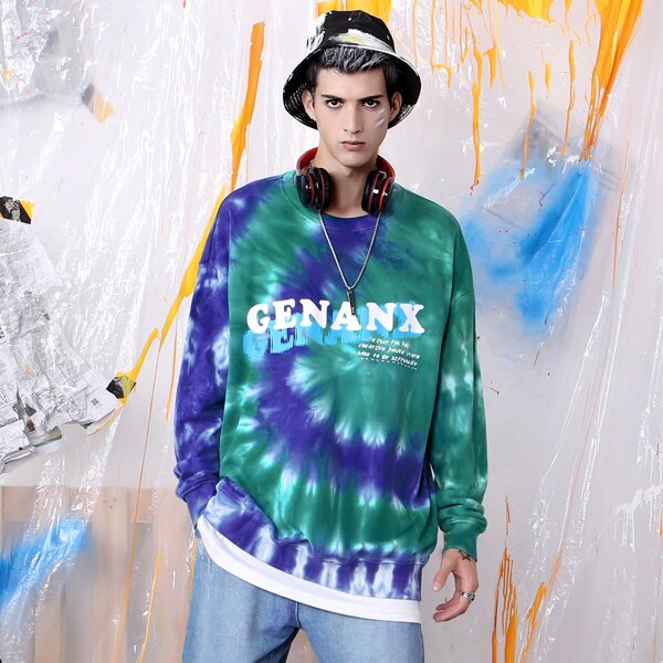 

Men Tie Dye Slogan Graphic Sweatshirt, Multicolor