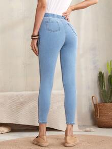 High-Waisted High Stretch Skinny Ankle Jeggings - Light Wash - View 2