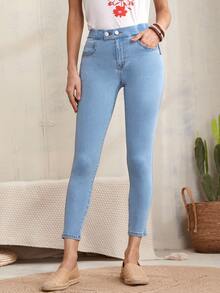 High-Waisted High Stretch Skinny Ankle Jeggings - Light Wash - View 5