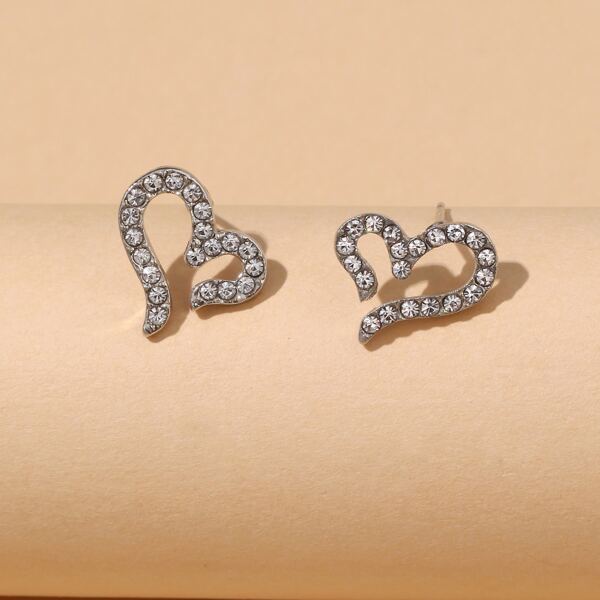 

Rhinestone Heart Stud Earrings, Silver