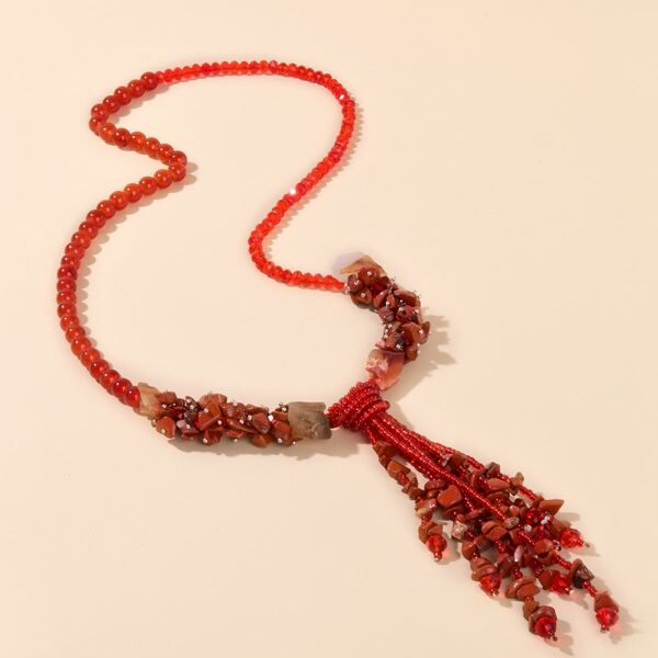 

Stone Tassel Decor Necklace, Red