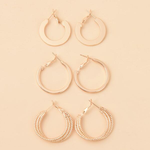 

3pairs Minimalist Hoop Earrings, Gold