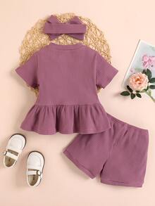 Camiseta bajo con fruncido de canalé con shorts track con diadema - Púrpura malva - Ver 2