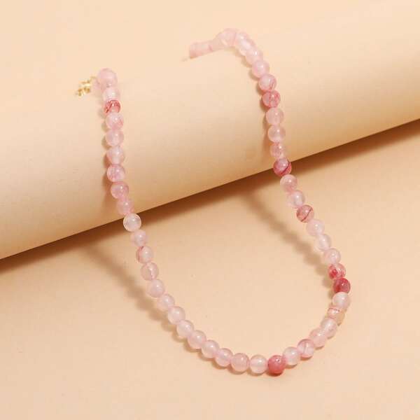 

Glass Beaded Necklace, Pink