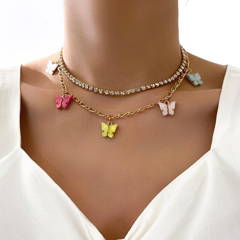 

Butterfly Decor Layered Chain Necklace, Multicolor