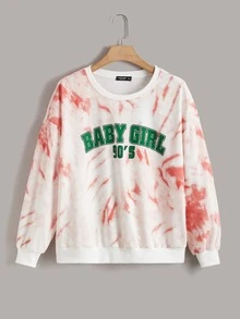 大碼紮染字母圖案運動衫 - 彩色 - 查看 1