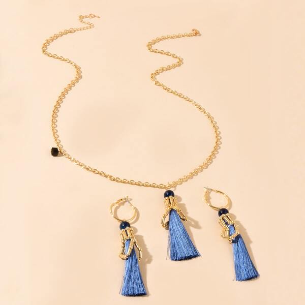 

3pcs Tassel Decor Jewelry Set, Multicolor