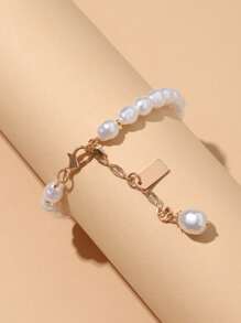 Faux Pearl Decor Bracelet - White - View 2