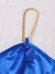 SHEIN Privé Chain Detail Silky Bustier Cami Crop Top - Blue - View 3