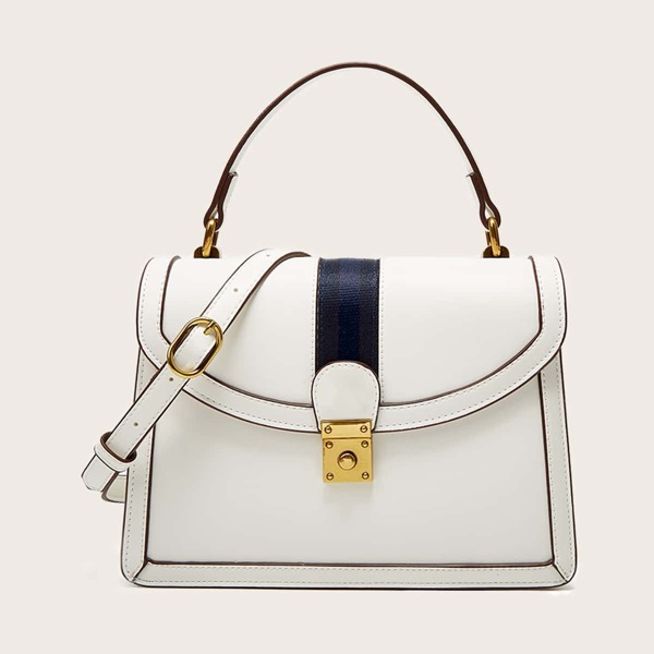 

Striped Satchel Bag, Beige