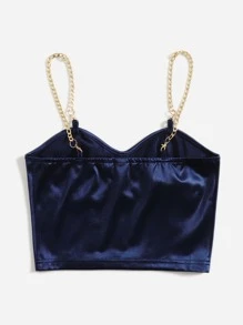 Chiquease Chain Detail Silky Bustier Cami Crop Top - Royal Blue - View 2