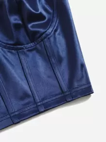 Chiquease Chain Detail Silky Bustier Cami Crop Top - Royal Blue - View 4