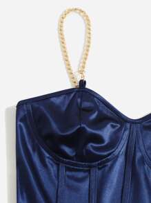 Chiquease Chain Detail Silky Bustier Cami Crop Top - Royal Blue - View 5