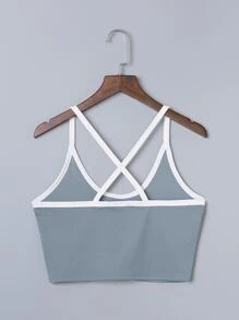 SHEIN Unity Criss Cross Contrast Binding Cami Top - Dusty Blue - View 2