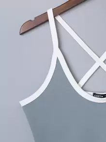 SHEIN Unity Criss Cross Contrast Binding Cami Top - Dusty Blue - View 3