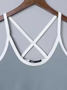 SHEIN Unity Criss Cross Contrast Binding Cami Top - Dusty Blue - View 4