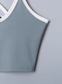 SHEIN Unity Criss Cross Contrast Binding Cami Top - Dusty Blue - View 5