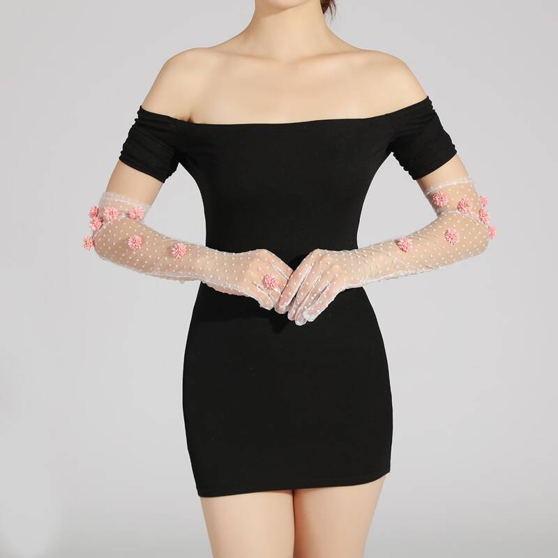 

Flower Decor Gloves, White